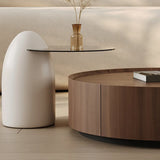 Brown Round Wood Drawers Storage Nesting Coffee Table Image - 5