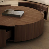 Brown Round Wood Drawers Storage Nesting Coffee Table Image - 7