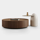 Brown Round Wood Drawers Storage Nesting Coffee Table Image - 9