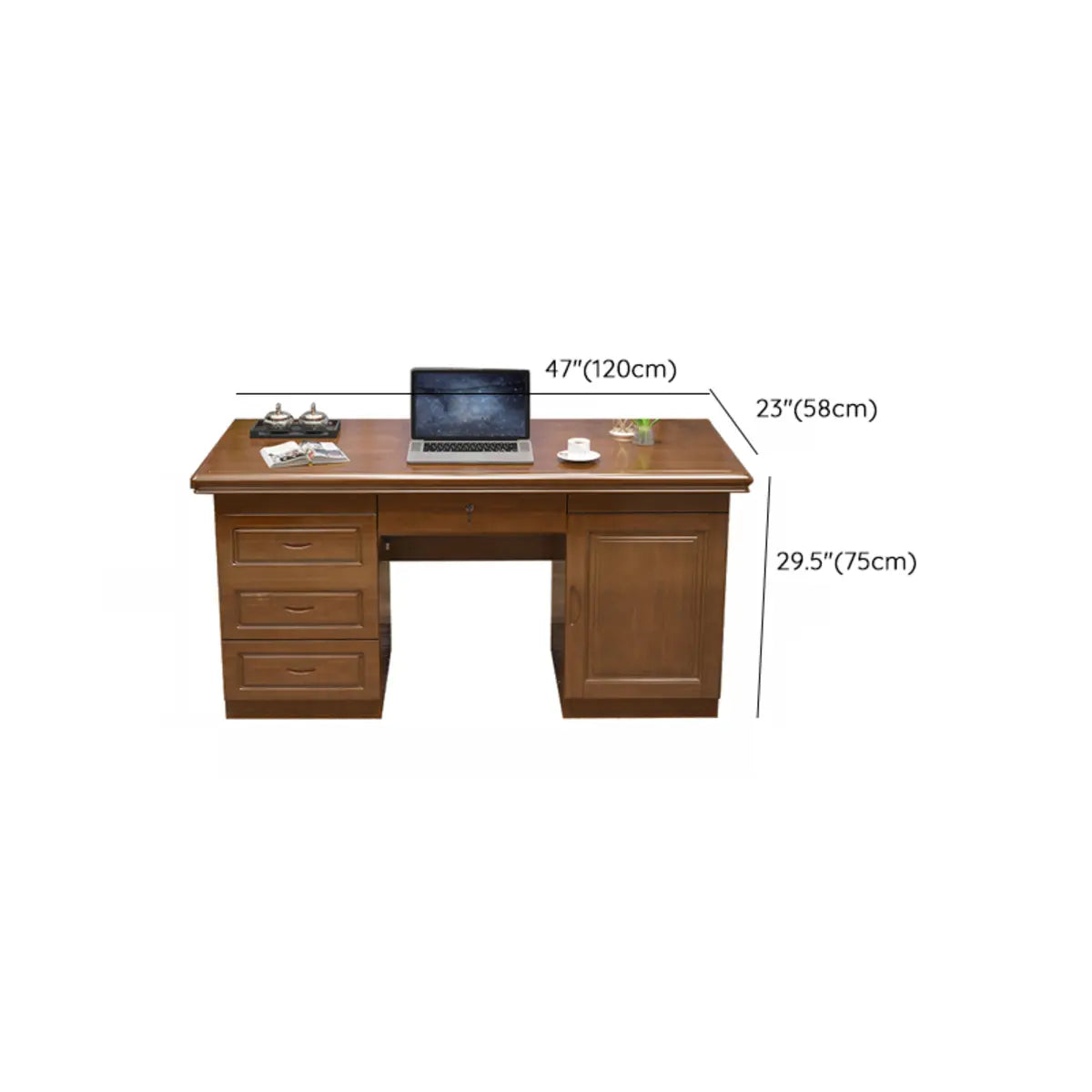 Brown Rubberwood Drawers Butcher Block Writing Desk 