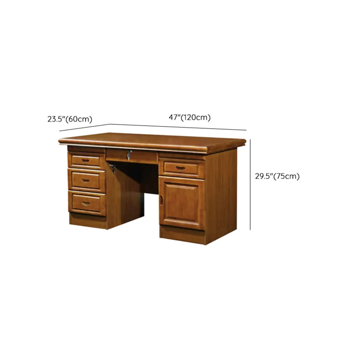 Brown Rubberwood Drawers Butcher Block Writing Desk Image - 17