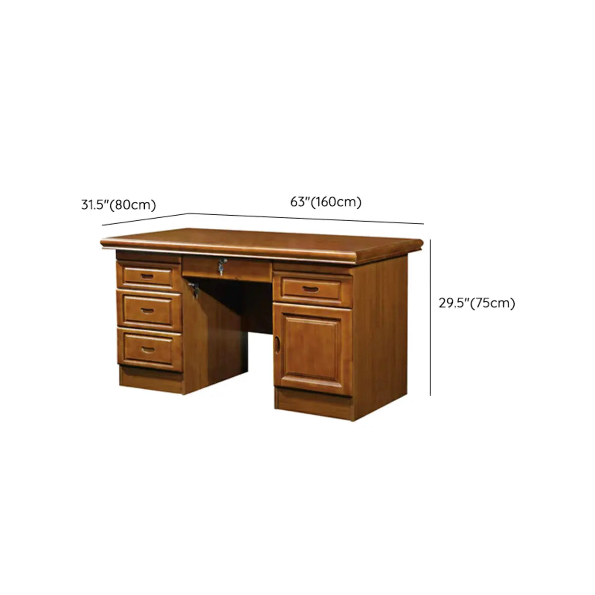 Brown Rubberwood Drawers Butcher Block Writing Desk Image - 19