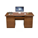 Brown Rubberwood Drawers Butcher Block Writing Desk Image - 2