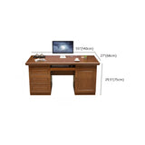 Brown Rubberwood Drawers Butcher Block Writing Desk Image - 24