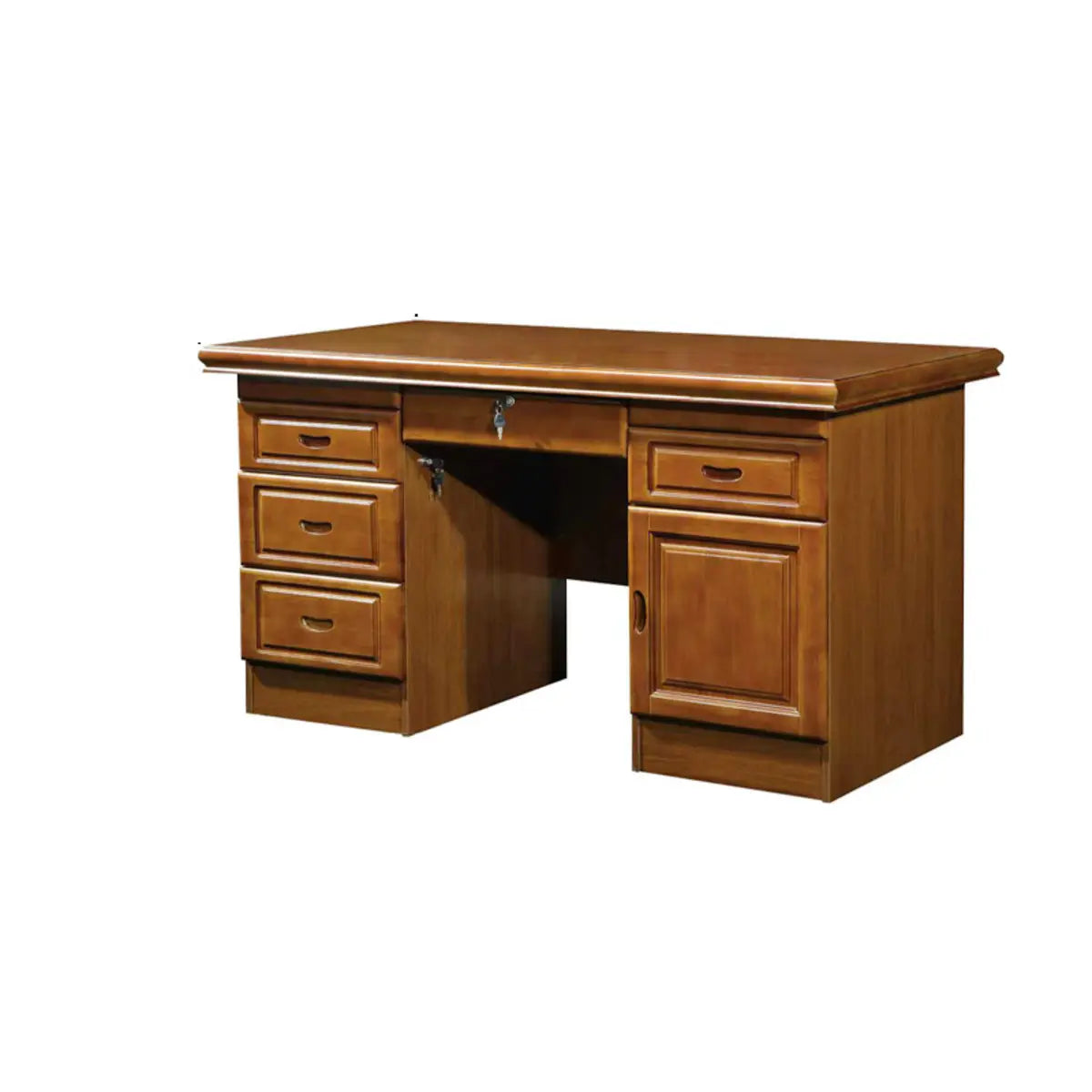 Brown Rubberwood Drawers Butcher Block Writing Desk Image - 4