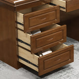 Brown Rubberwood Drawers Butcher Block Writing Desk Image - 9