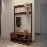 Brown Rubberwood Tall Multifunctional Drawers Coat Rack Image - 1