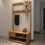 Brown Rubberwood Tall Multifunctional Drawers Coat Rack Image - 7