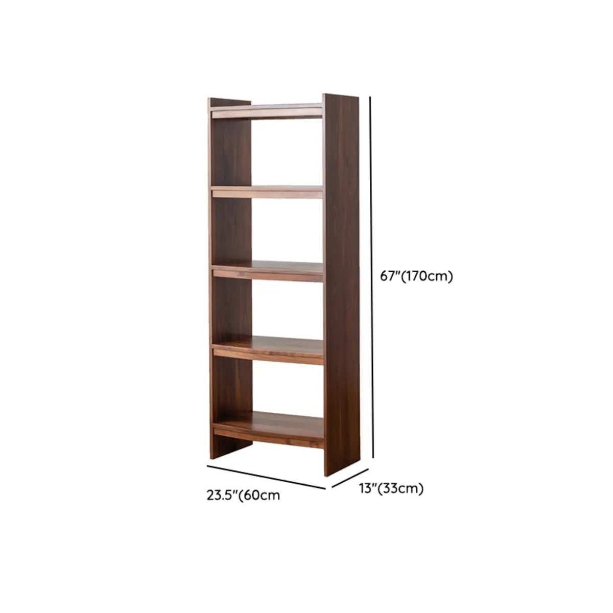 Brown Rustic Walnut Open Shelves Tall Storage Bookcase 