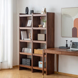 Brown Rustic Walnut Open Shelves Tall Storage Bookcase Image - 6