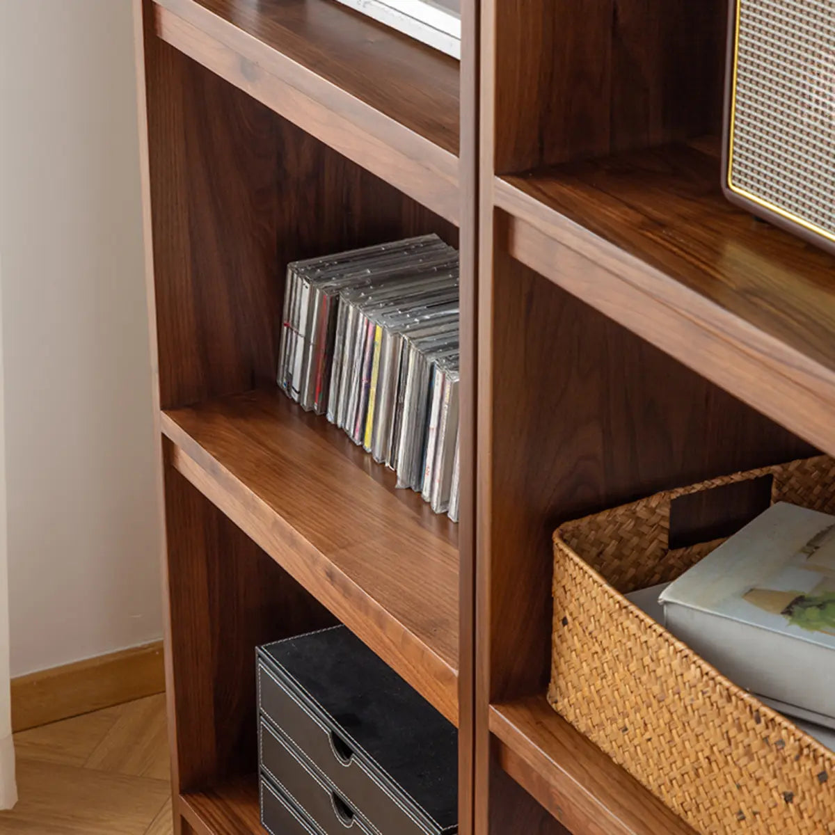 Brown Rustic Walnut Open Shelves Tall Storage Bookcase Image - 7