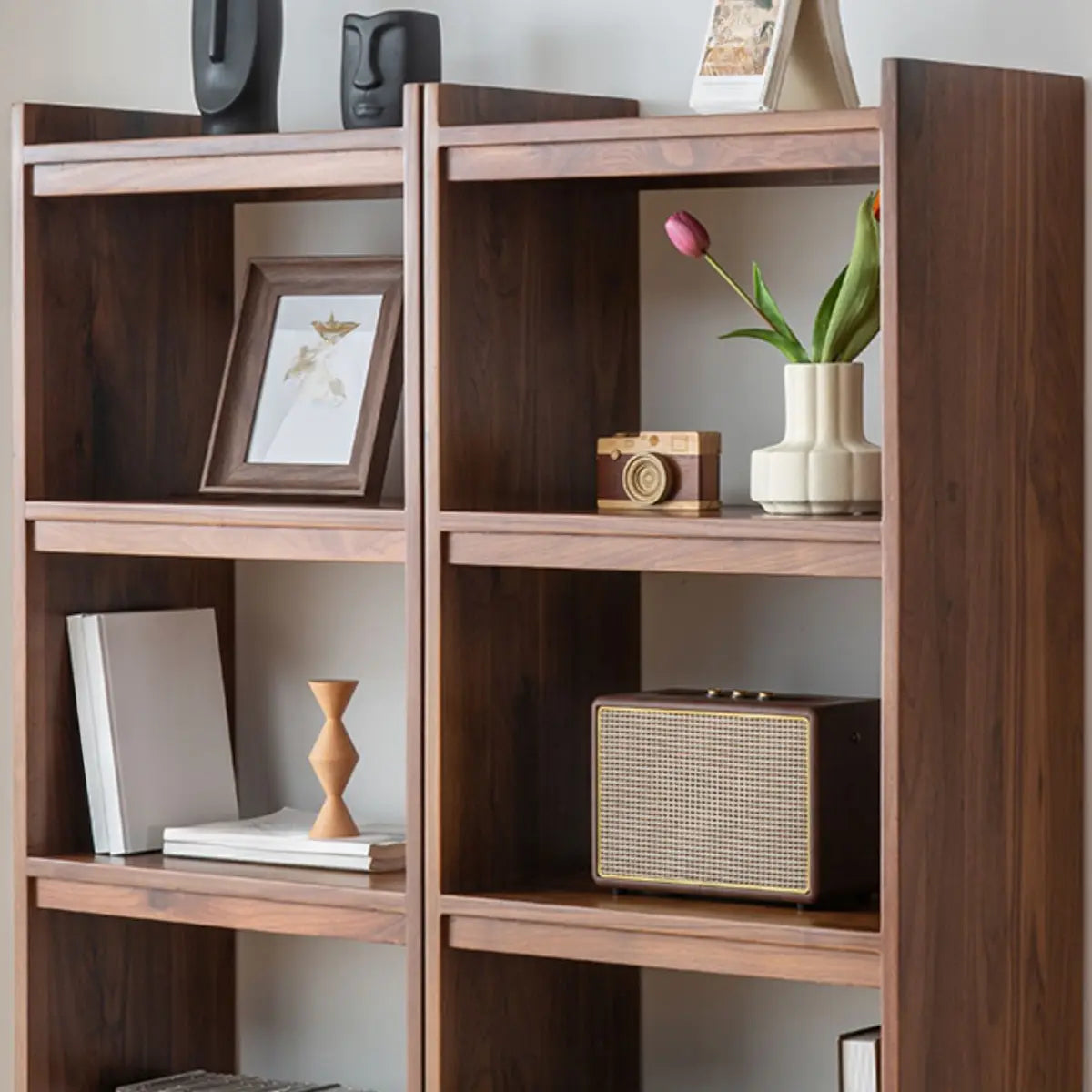 Brown Rustic Walnut Open Shelves Tall Storage Bookcase Image - 9