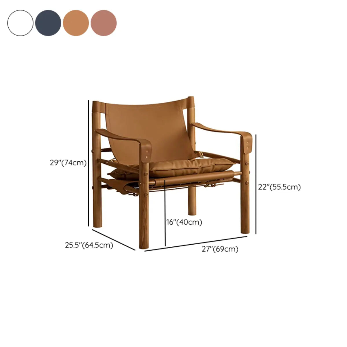 Brown Saddle Leather Square Arm Fixed Back Arm Chair 