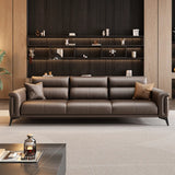 Brown Scratch Resistant Leather 3-Seats Sofa with Arms Image - 1