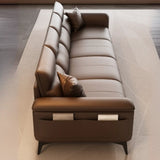 Brown Scratch Resistant Leather 3-Seats Sofa with Arms Image - 9