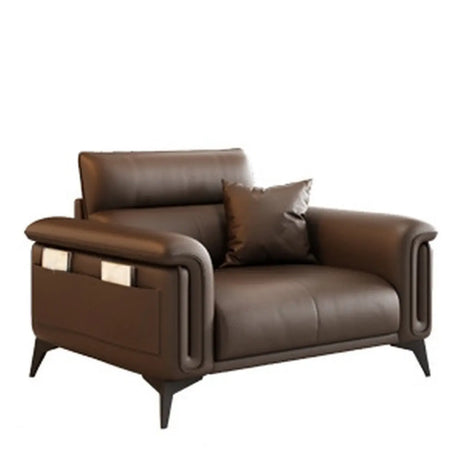 Brown Scratch Resistant Leather 3-Seats Sofa with Arms Image - 10