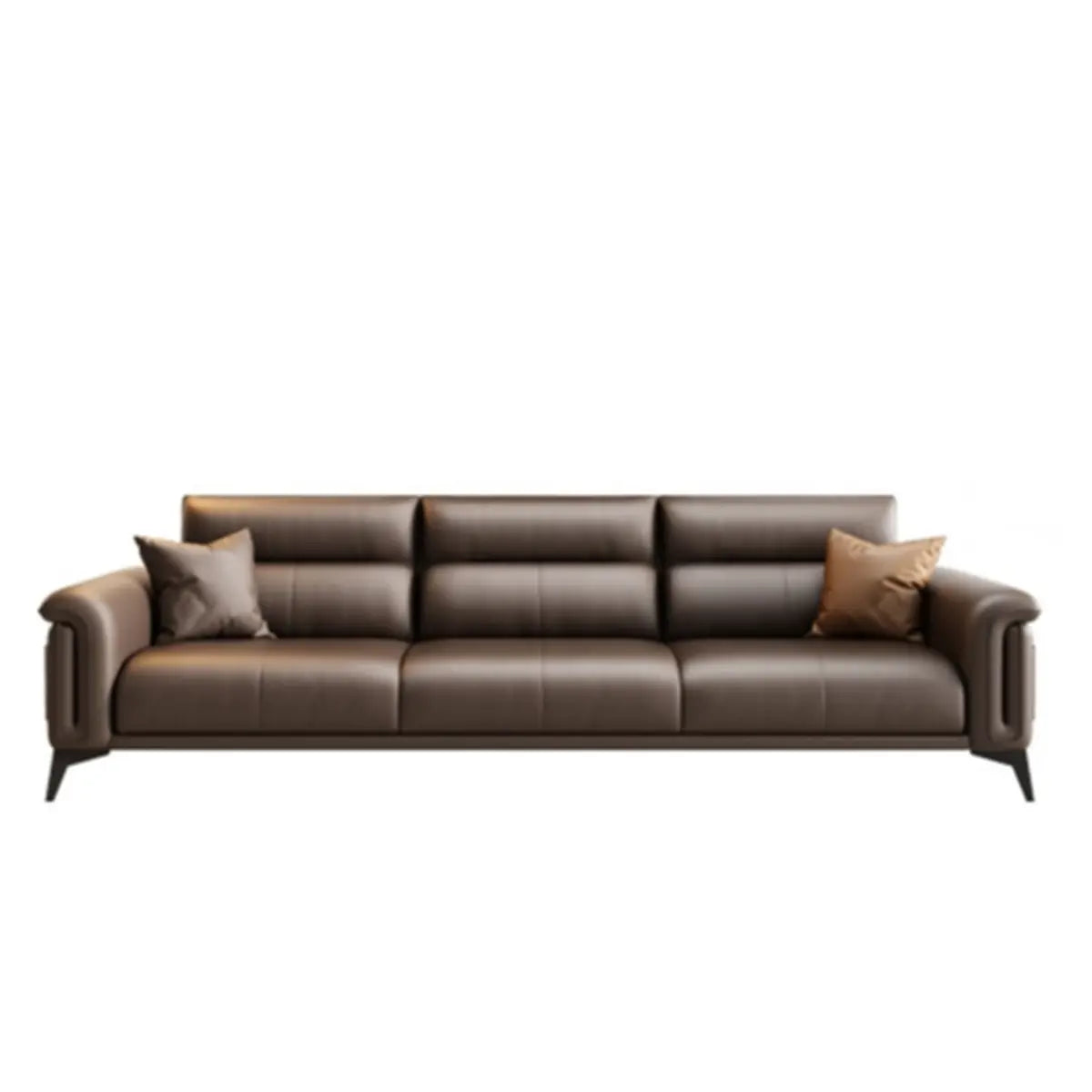 Brown Scratch Resistant Leather 3-Seats Sofa with Arms Image - 11