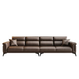 Brown Scratch Resistant Leather 3-Seats Sofa with Arms Image - 12