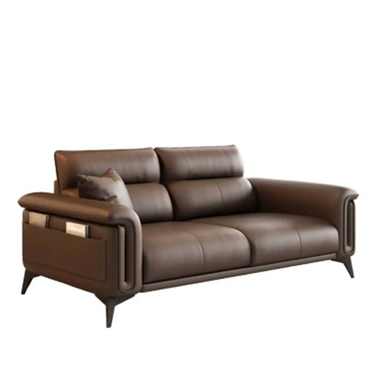 Brown Scratch Resistant Leather 3-Seats Sofa with Arms Image - 8