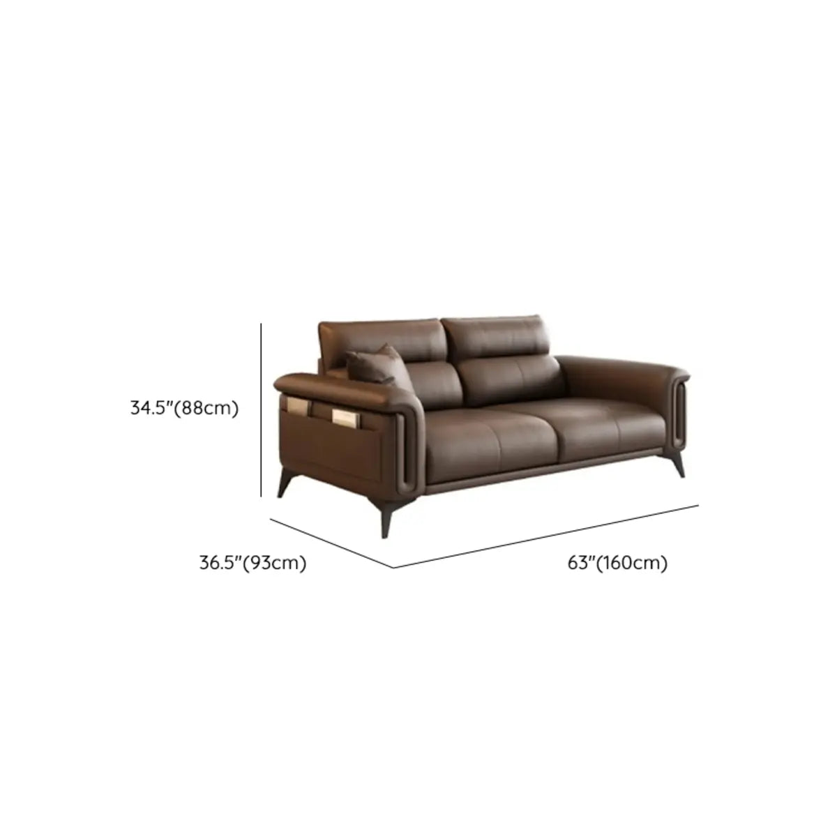 Brown Scratch Resistant Leather 3-Seats Sofa with Arms Image - 16