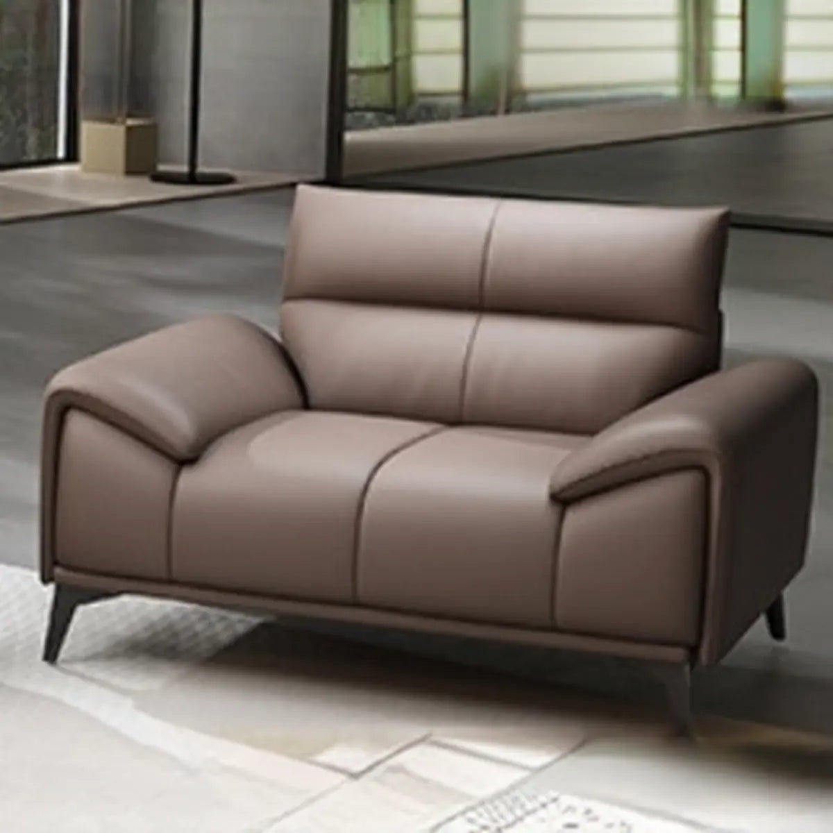 Brown Scratch Resistant Leather Single Sofa with Legs Image - 1