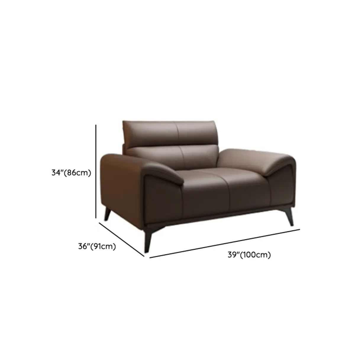 Brown Scratch Resistant Leather Single Sofa with Legs 