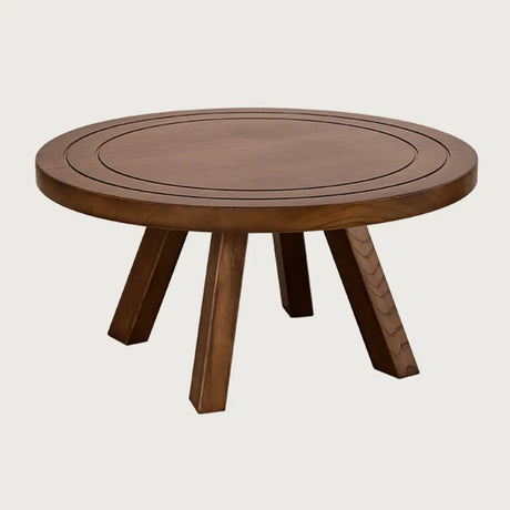 Brown Scratch Resistant Pine Wood Round Coffee Table Image - 2