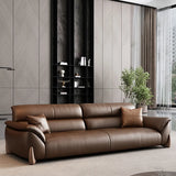 Brown Sleek Full Grain Cow Leather Sofa with Arms Image - 1