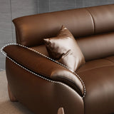 Brown Sleek Full Grain Cow Leather Sofa with Arms Image - 11