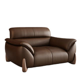 Brown Sleek Full Grain Cow Leather Sofa with Arms Image - 2