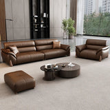 Brown Sleek Full Grain Cow Leather Sofa with Arms Image - 3