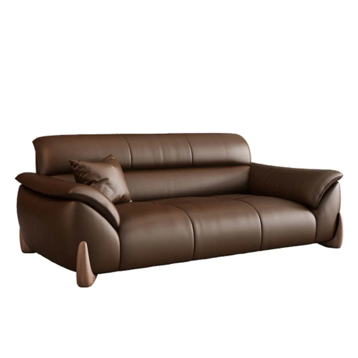 Brown Sleek Full Grain Cow Leather Sofa with Arms Image - 4