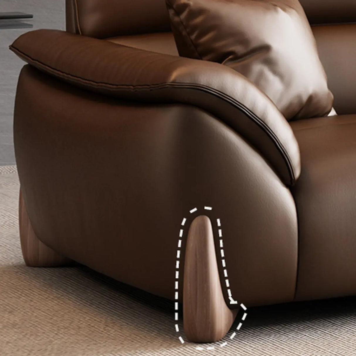 Brown Sleek Full Grain Cow Leather Sofa with Arms Image - 5