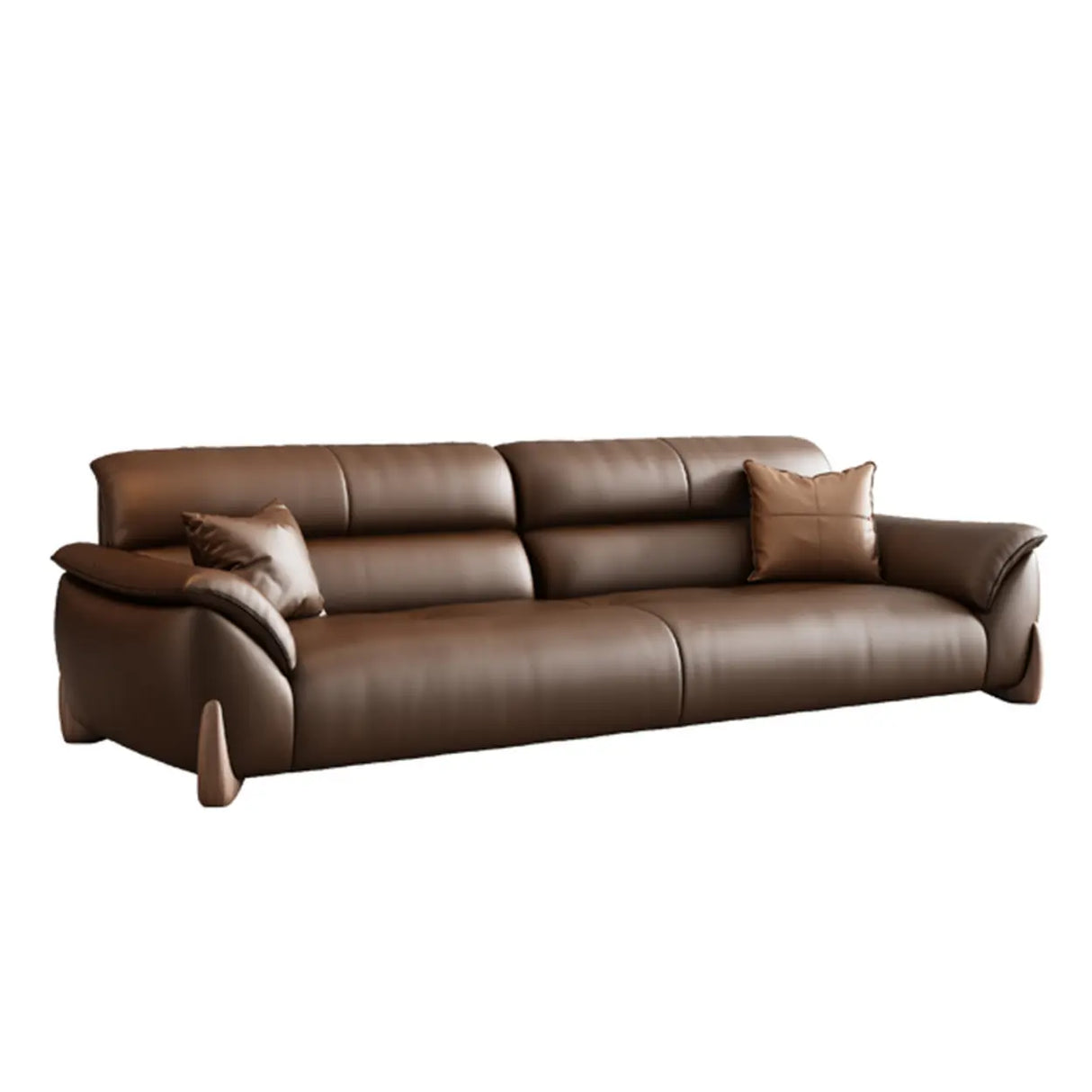 Brown Sleek Full Grain Cow Leather Sofa with Arms Image - 6