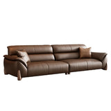 Brown Sleek Full Grain Cow Leather Sofa with Arms Image - 7