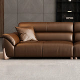 Brown Sleek Full Grain Cow Leather Sofa with Arms Image - 8