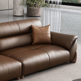 Brown Sleek Full Grain Cow Leather Sofa with Arms Image - 9