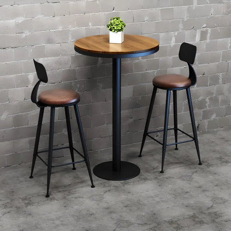 Brown Small Round Wood Metal Tall Bar Table for Gatherings Image - 1