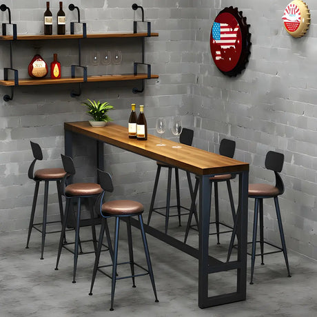 Brown Small Round Wood Metal Tall Bar Table for Gatherings Image - 2