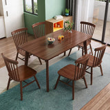 Brown Solid Wood Dining Table with Slat Back Chairs Image - 1