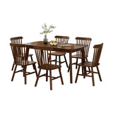 Brown Solid Wood Dining Table with Slat Back Chairs Image - 5