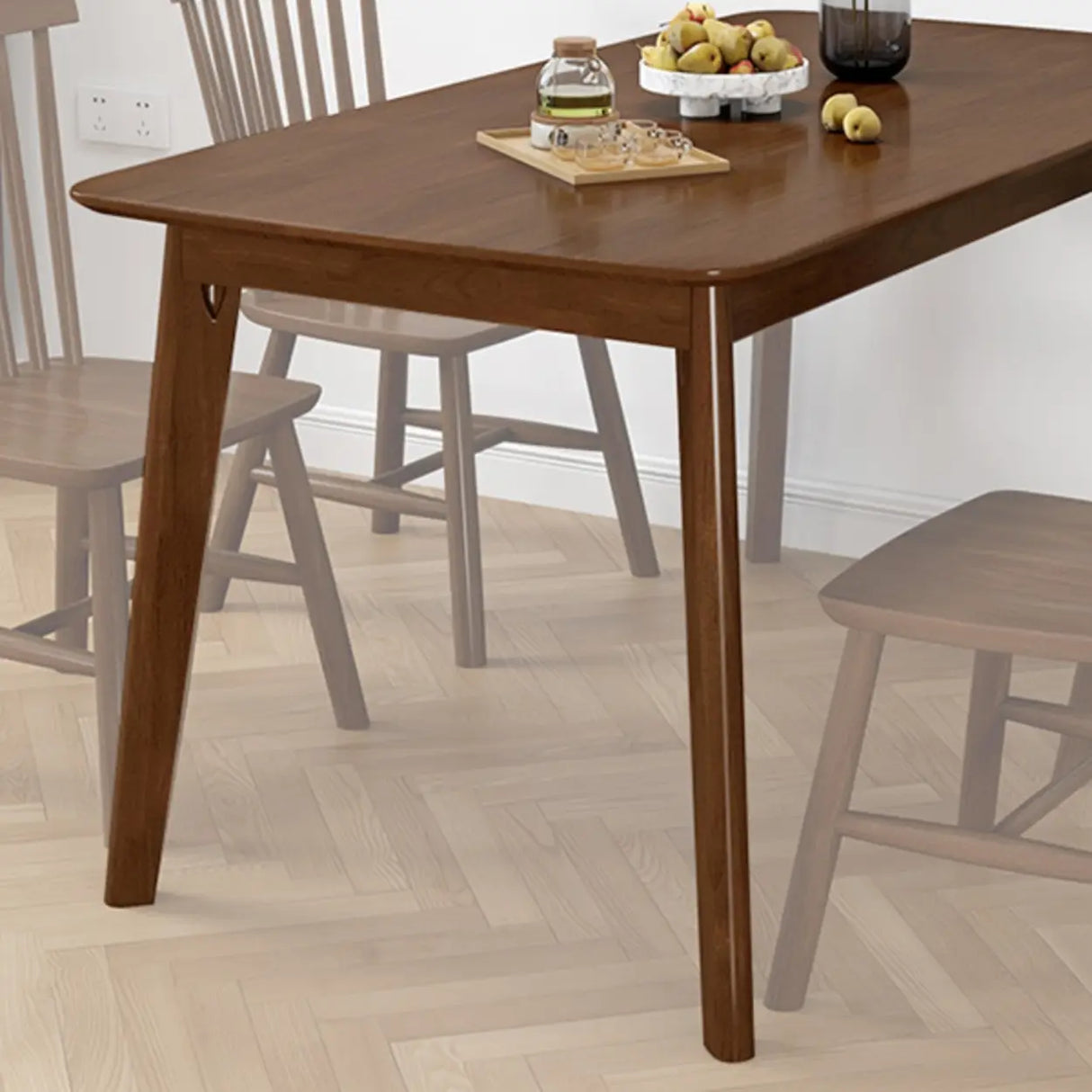 Brown Solid Wood Dining Table with Slat Back Chairs Image - 7