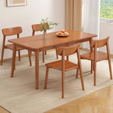 Brown Solid Wood Rectangle Fixed Table with 4 Chairs Image - 1