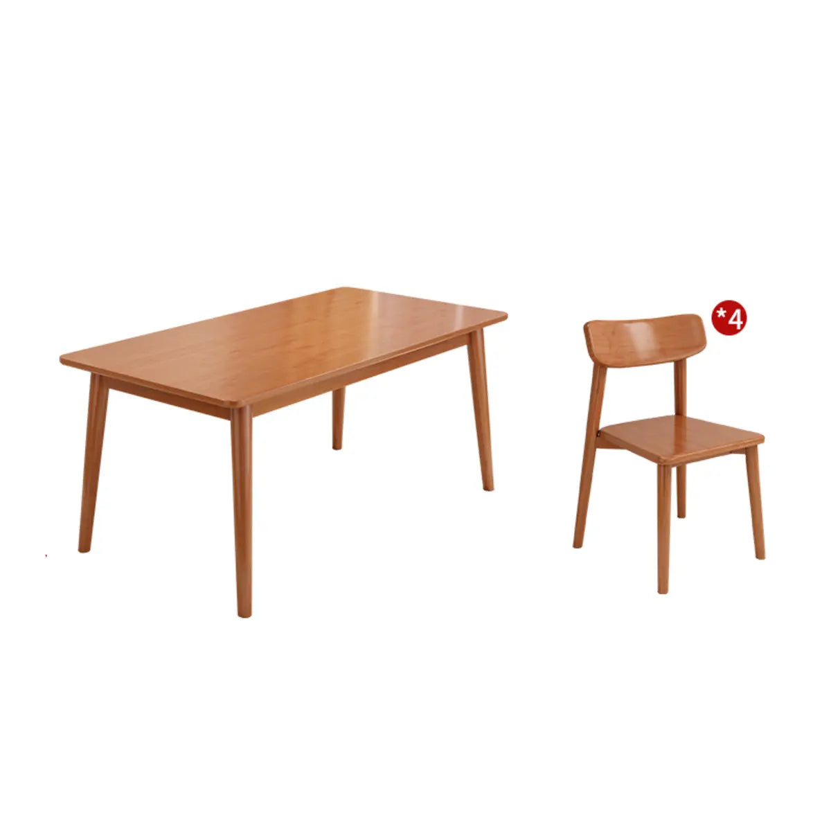 Brown Solid Wood Rectangle Fixed Table with 4 Chairs Image - 3