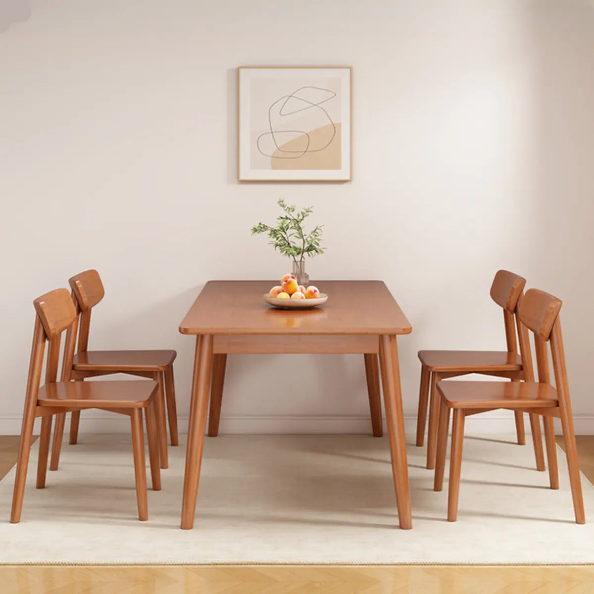 Brown Solid Wood Rectangle Fixed Table with 4 Chairs Image - 5