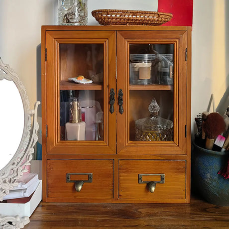 Brown Solid Wood Rectangular Small Display Cabinet Image - 2