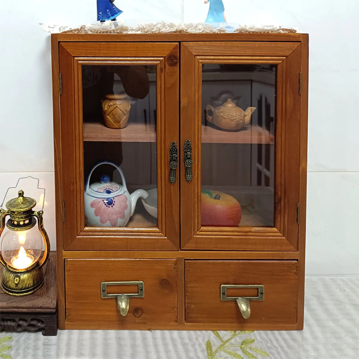 Brown Solid Wood Rectangular Small Display Cabinet Image - 3