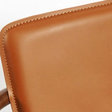 Brown Square Faux Leather Armchair Wooden Dining Chair Image - 9