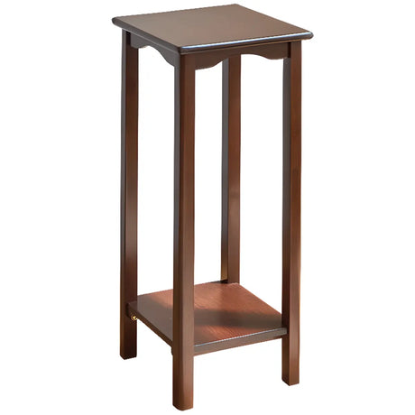 Brown Square Rubberwood Floor Pedestal Plant Stand Image - 2