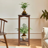 Brown Square Rubberwood Floor Pedestal Plant Stand Image - 3